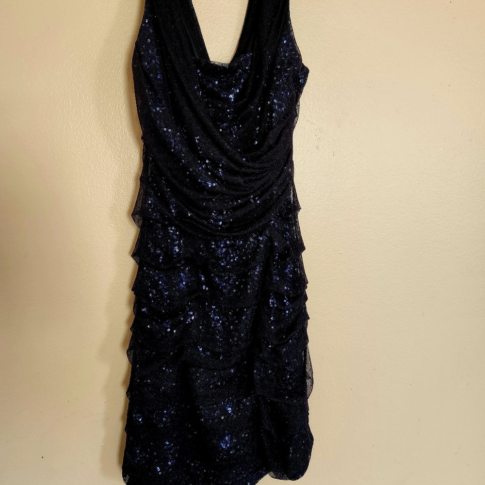 Express sequined mini dress, size 4, black & blue